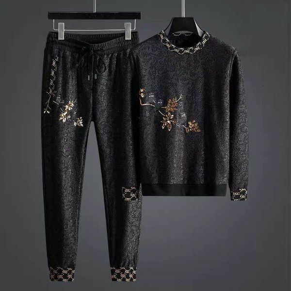 

tracksuits 2021 new light luxury high-end autumn and winter obscured jacquard casual trend korean sports matching two-piece men's suit, Gray