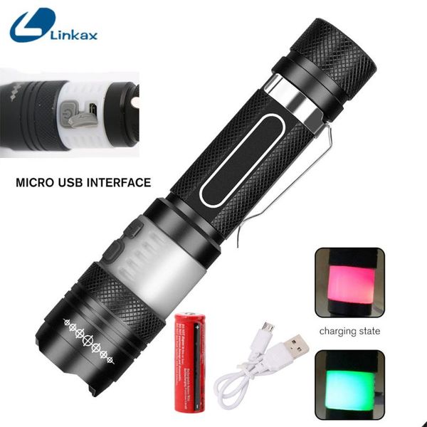 

mini usb charging portable aluminum alloy abs 18650 battery power torch high low strobe 3 modes led flashlights torches