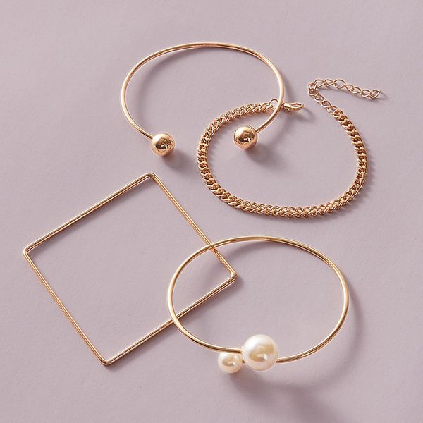 Set di 4 braccialetti di perle quadrate rotonde, set di braccialetti aperti regolabili multistrato per gioielli da donna