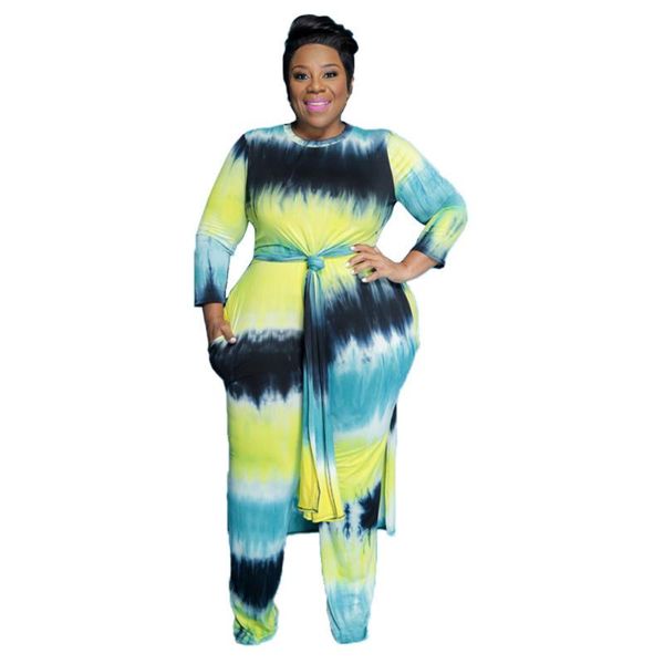

plus size tracksuits women set print full sleeve long splited stretchy pants two 2 piece sets casual tracksuit big spring outfits, Black