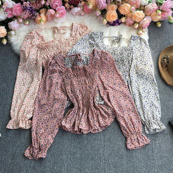 

women's t-shirt paragraph floral chiffon shirt design feeling niche into 2021 fashion long-sleeved jacket in the spring and autumn, White