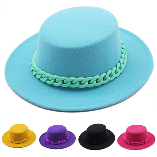

wide brim hats 2021 women winter fedora fashion flat wool felt jazz for men vintage wedding hat, Blue;gray