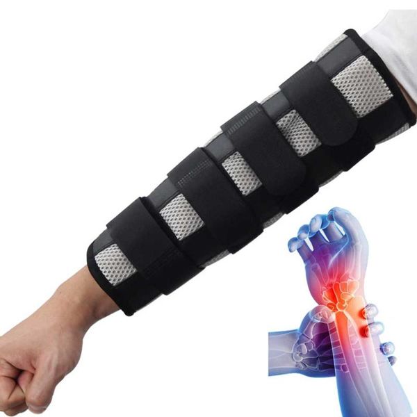 

adjustable elbow fixed wrist support brace holder upper tool hand splint protector trainer drop & knee pads, Black;gray