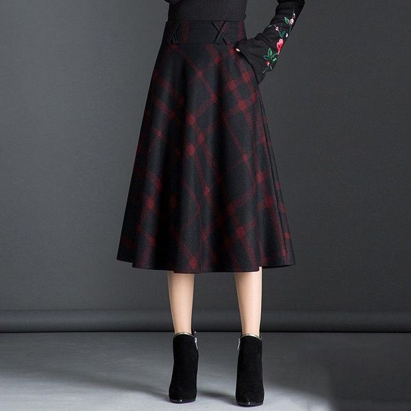 

autumn and winter plaid high-waisted skirt a- line woman skirts faldas jupe, Black