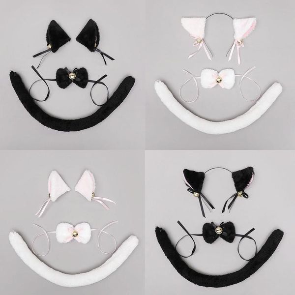 

hair clips & barrettes lolita cat ears hairpin hoop plush collar tail set sweet kawaii bowknot bells gothic cosplay halloween dress up, Golden;silver