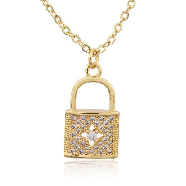 

pendant necklaces cubic zirconia lock necklace for women hollow crystal heart key charm collier gold femme jewelry, Silver