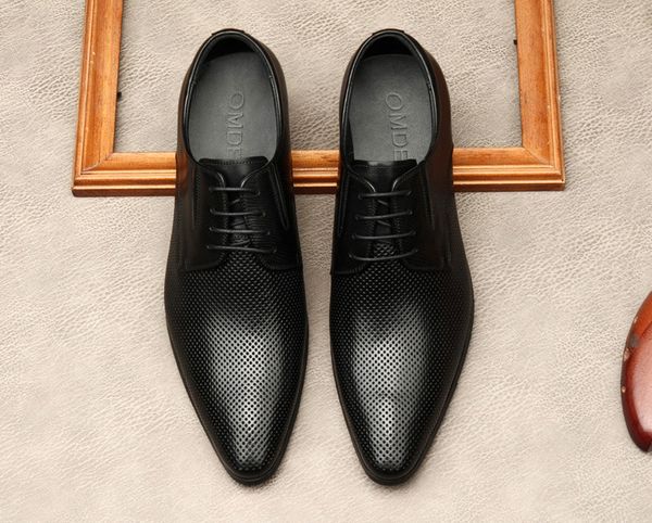

Summer Fashion Hollow Out Oxford Shoes Men Genuine Leather Italian Business Shoes Lace Formal Wedding Black Party Dress Shoes