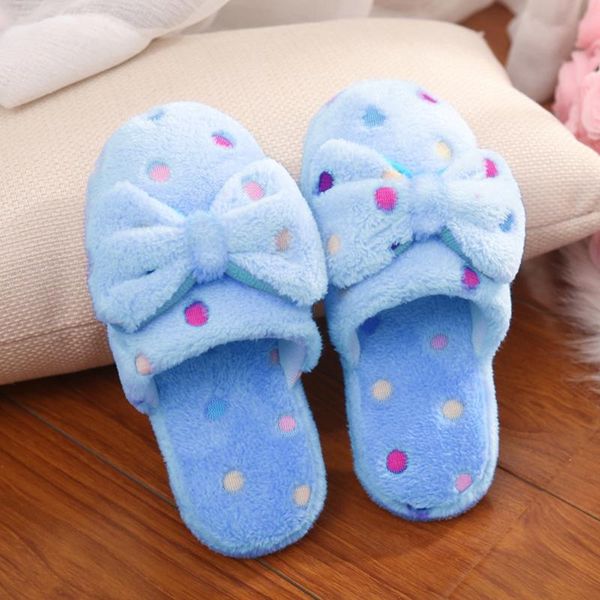 

winter plush slippers women indoor home slides cotton cute shoes polka dots bow knot mules ladies soft fur footwear pink blue a4, Black