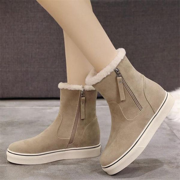 

boots women's snow winter wild flat cows suede thick casual warm designer women high shoes zapatos mujer, Black