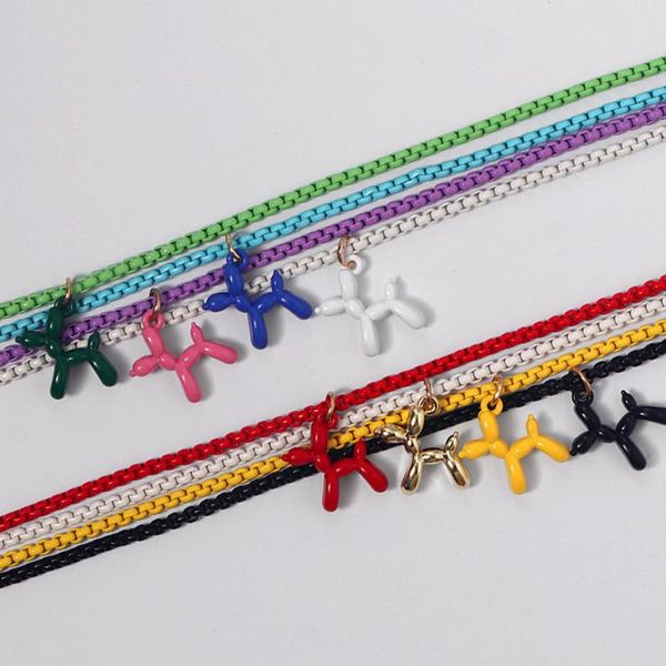 

chains rainbow colorful puppy dog enamelld chain necklace for women simple cartoon animal pendant choker girls daily jewelry wholesale, Silver