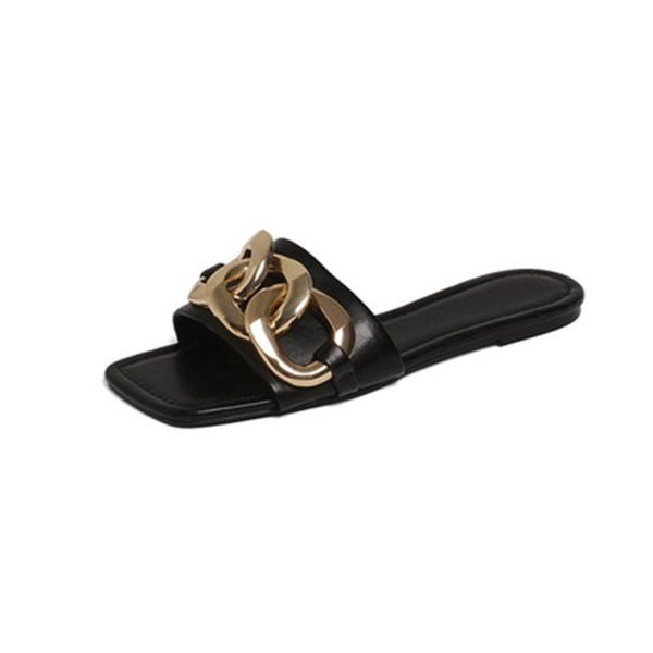 

slippers summer women's metal decoration design shoes genuine leather, Black
