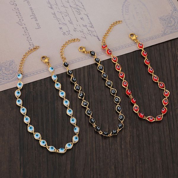

luxury design white blue evil eye beads 18k gold plated chain bracelets for woman, Black