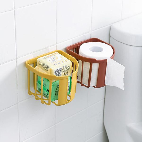

toilet paper holders punch-shelf bathroom tissue box wall-mounted sticky storage holder roll