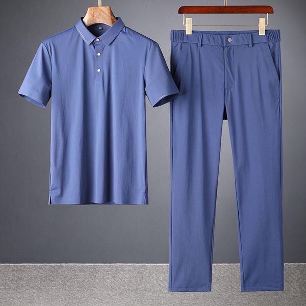 

men's tracksuits 2021 ultra thin refreshing silky two piece summer ice silk casual sports suit, Gray