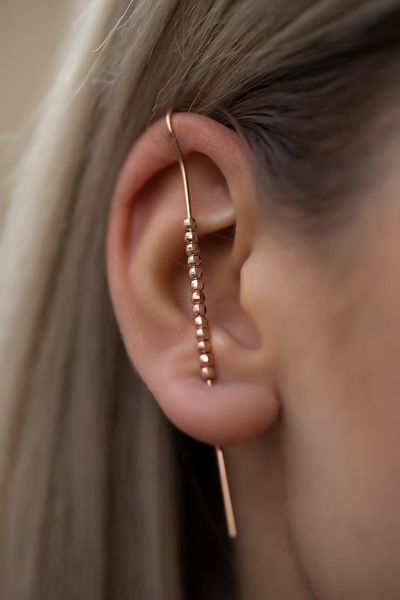 

dangle & chandelier italian bead ear pin earring, cz earring,edgy hook cuff, modern cane climber,earring for women, bar earr, Silver
