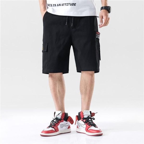 

men hip hop side buckle multi-pockets tactical cargo shorts streetwear 2021 summer loose casual baggy short pants trousers men's, White;black