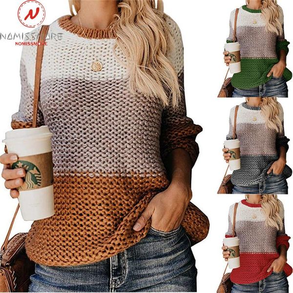 

women's sweaters fashion women autumn winter color matching design o-neck long sleeve casual pullovers knitted top, White;black