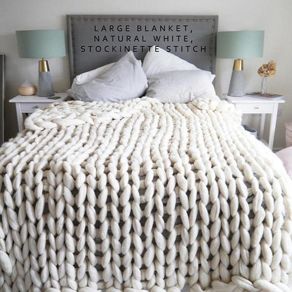 

200x200cm fashion hand chunky wool knitted blanket thick yarn merino bulky knitting throw blankets knit