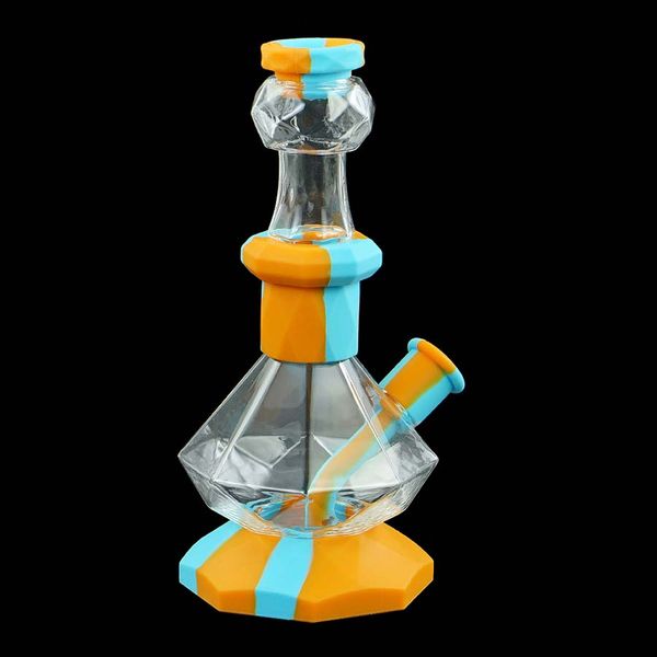 Raucherzubehör, rhombusförmige Silikon-Wasserpfeifen mit Glasschüsseln, Shisha-Dab-Rig-Bongs