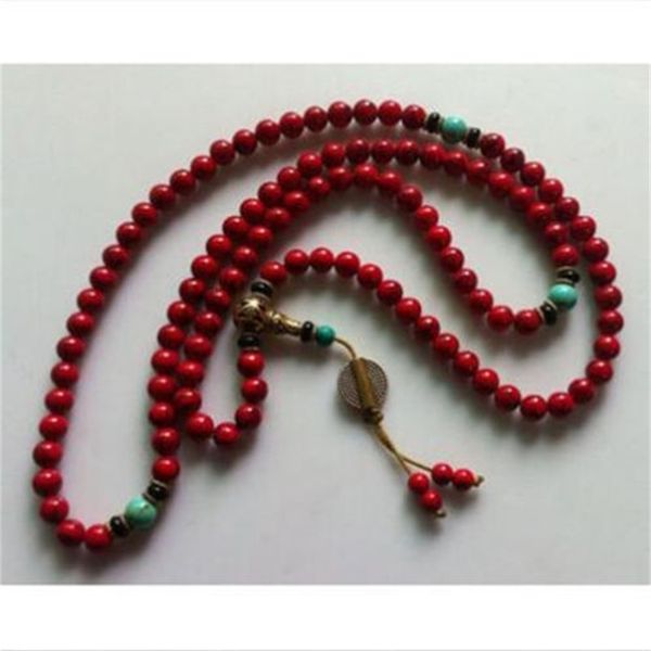 Pedra vermelha Tibete chinesa 108 8mm budista de oração do budista mala colar pulseira beads 210329