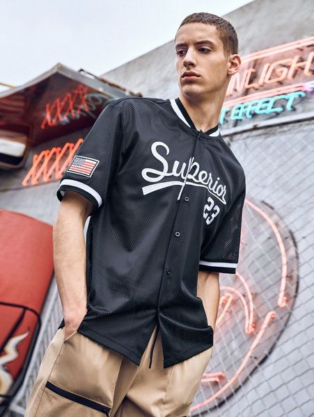 

men letter embroidery flag patched shirt s9iu#, White;black