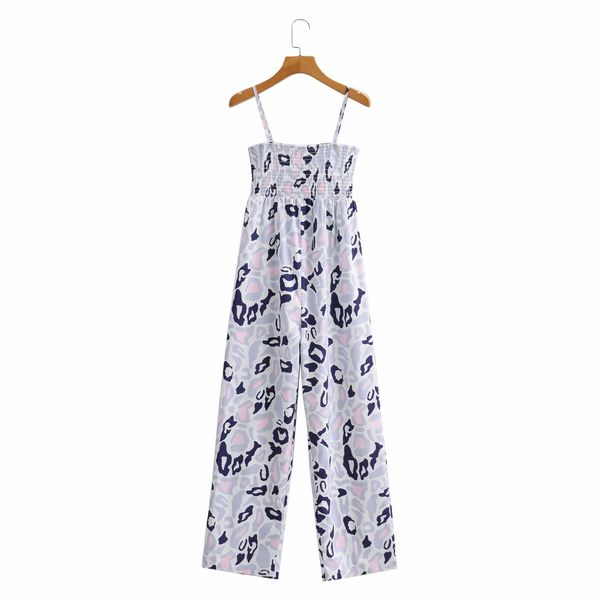 

fashion women one word neck strap rompers vintage leopard print elastic bust loose straight chic female jumpsuit 210507, Black;white