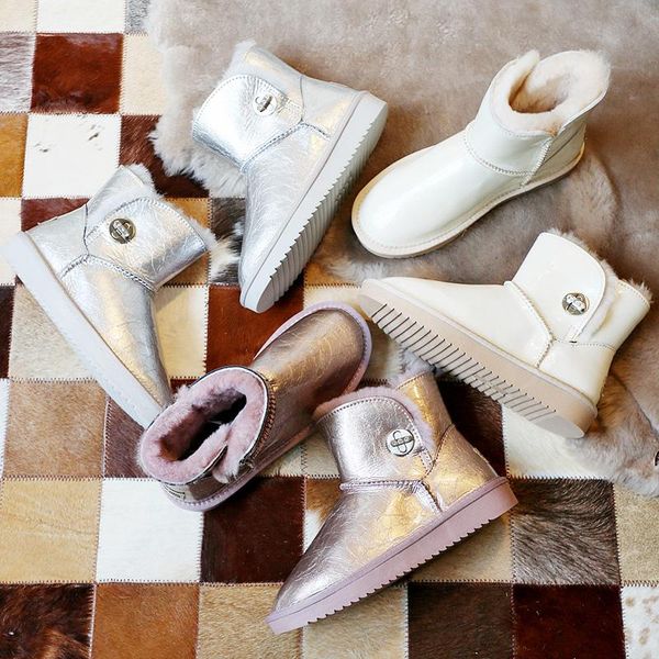 

boots 2021 winter sheep fur one waterproof snow women short leather cotton shoes, Black