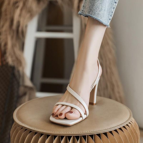 

sandals square toe thin peep-toe roman shoe women's 2021 summer designer fairy style strap high-heeled, Black