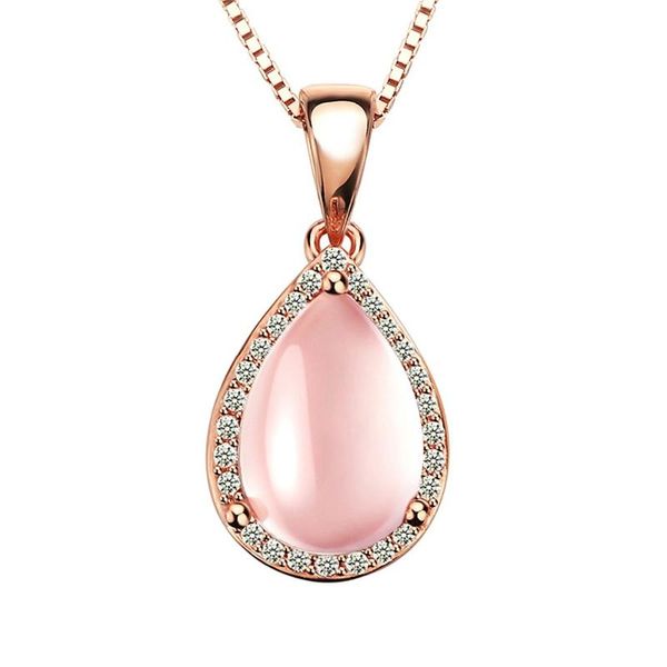 

pendant necklaces moonrocy rose gold color ross quartz cz pink opal chokers jewelry necklace for women girls gift wholesale drop, Silver