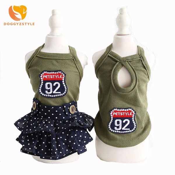

dog apparel puppy clothes dress military green badge personality lovers pet knit vest polka dot breathable skirt doggyzstyle