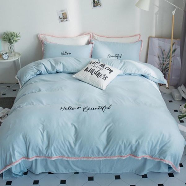 

bedding sets michiko home textiles modern simple duvet cover sheet pillow case pure cotton embroidery double bed four piece set