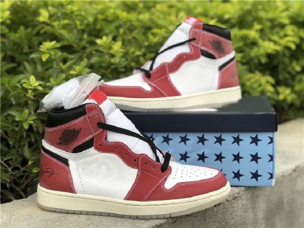 

1 high og trophy room basketball shoes 1s chicago white varsity red sail black sneakers with original box