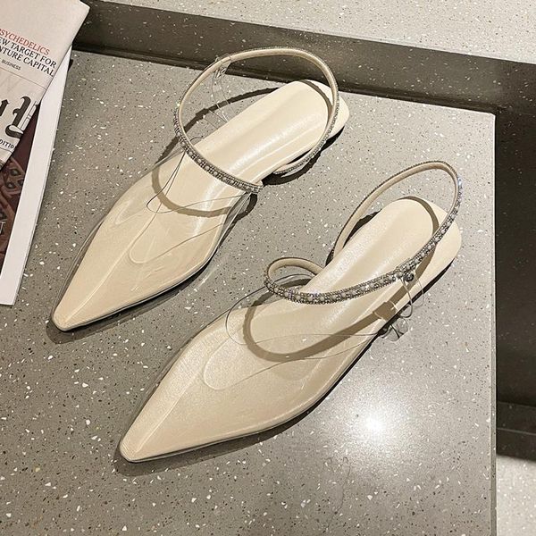 

sandals 2021 summer women transparent pointed toe low heels party wedding jelly shoes slip on flats fashionwoman crystal, Black