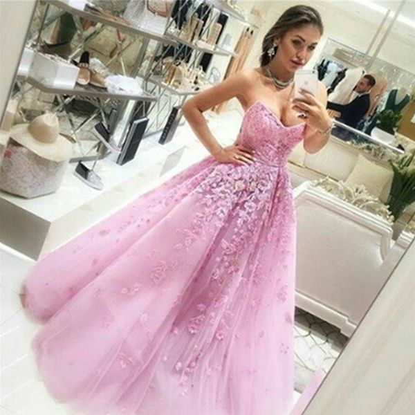 

pink beaded prom dresses strapless neck lace appliqued evening gowns a line plus size floor length tulle formal dress, Black