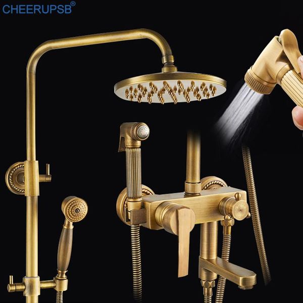 

antique gold shower set round discs rainfall system and cold mixer bath tap wall mount high pressure brass kit bathroom sets