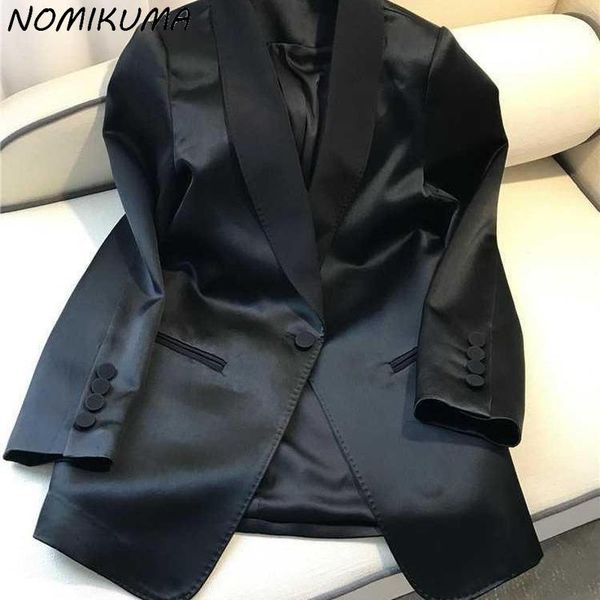 

women's suits & blazers nomikuma fall 2021 women korean elegant long sleeve notched collar suit jacket fashion single button blazer coa, White;black