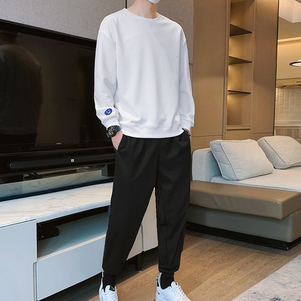 

winter 2021 autumn waffle collar sweater trousers tiktok leisure suit men, Black
