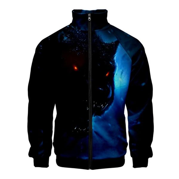

men's jackets moon wolf 3d printed stand collar zipper fashion long sleeve jacket 2021 selling streetwear clothes xxs-4xl, Black;brown
