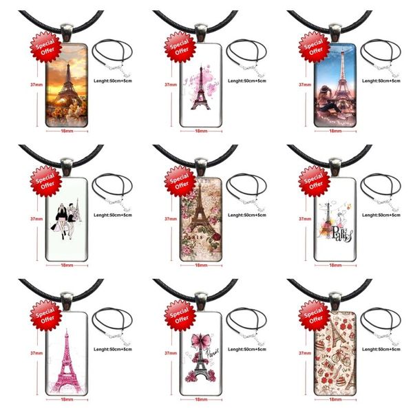 

pendant necklaces france paris the eiffel tower fashion glass cabochon necklace women steel color choker rectangle designed for, Silver