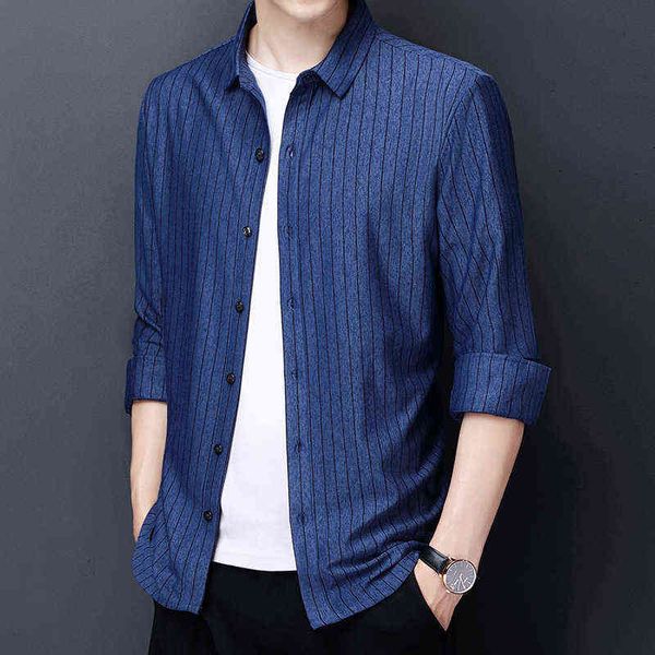 

straight hair spring and autumn stripe long sleeve shirt youth casual lapel shirt men's cloth, White;black