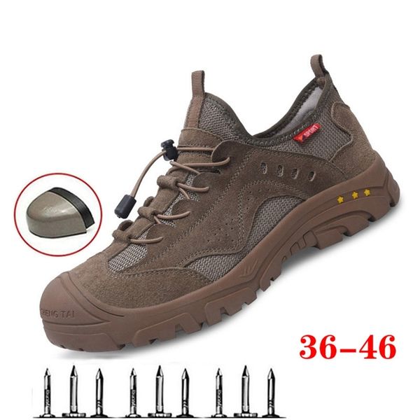

summer work boots safety steel toe shoes men breathable anti-smash construction steel toe cap indestructible work shoes 210923, Black