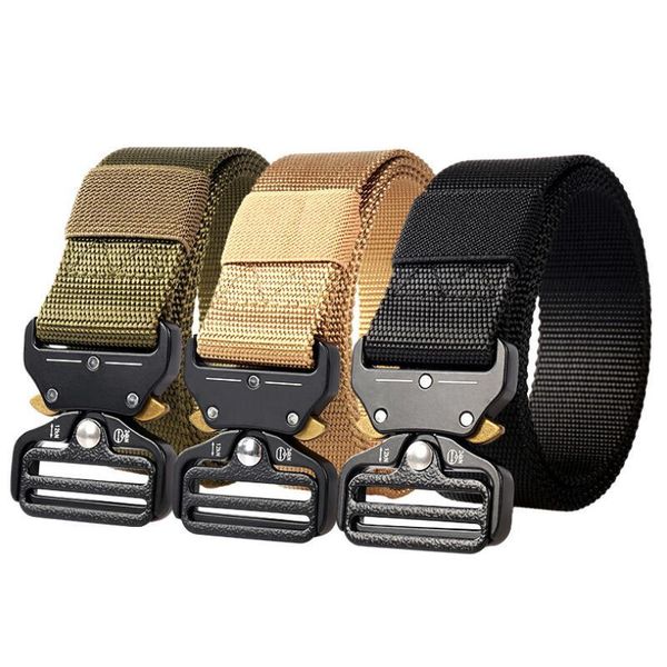 

waist support military tactical belt army alloy buckle nylon belts men waistband outdoor hunting training accessories 125cm, Black;gray