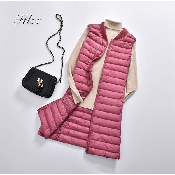 

ultra light down coat winter slim zipper sleeveless vest jaket female medium long plus size basic outerwear women parkas 210525, Black