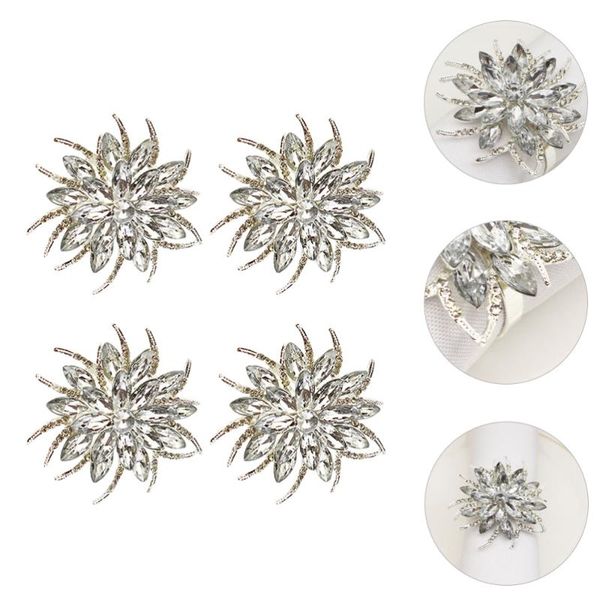 

set/4pcs lotus shape napkin clasps christmas rhinestone rings