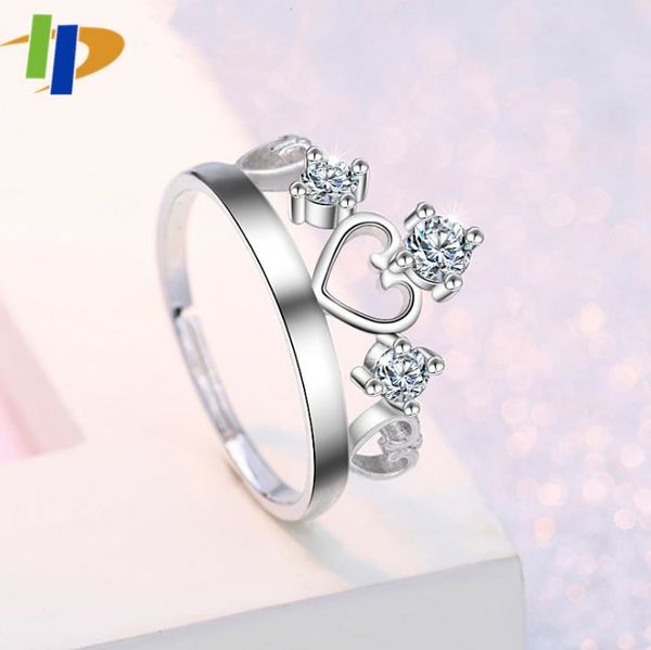 

s925 sterling silver platinum-plated diamond ring women crown classic ladies wedding bride fashion luxury jewelry not fade adjustable, Golden;silver