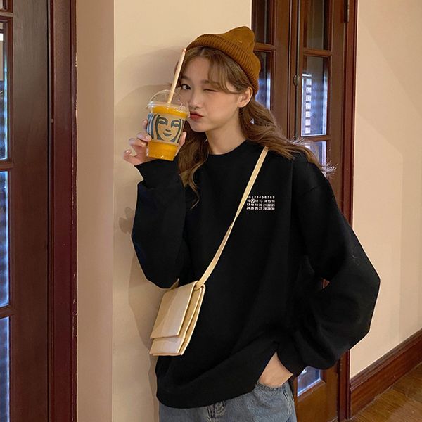 

2 colors autumn winter korean style women sweatshirt back large print loose thick warm womens pullovers ( f4134) 210508, Black