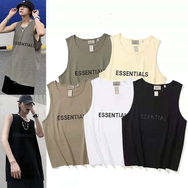 

fear of god double line t shirts essentials trendy brand vest fog high street letter t-shirt bottoming shirt male, White;black