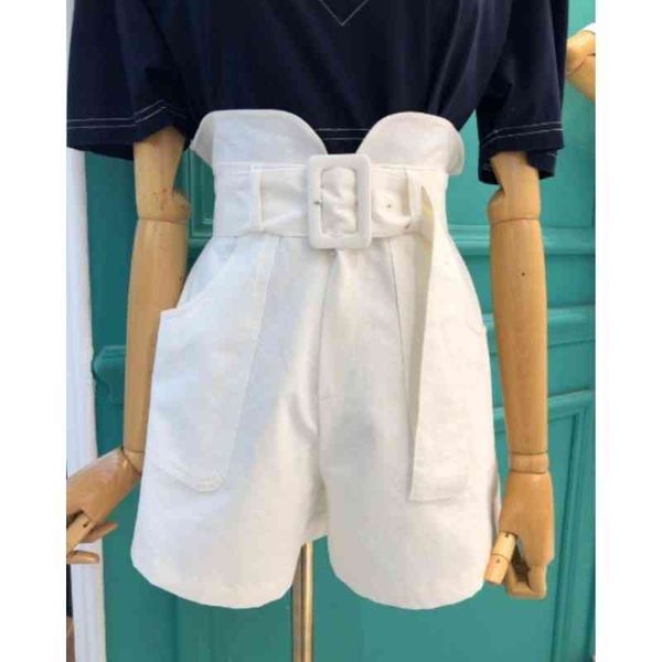 

matakawa short pants for women summer women's shorts white high waist shorts casual temperament flower bud pants with belt 210513, White;black