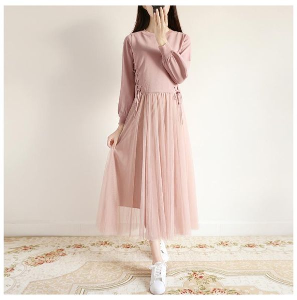

casual dresses retro knitted mesh two-piece autumn dress, Black;gray