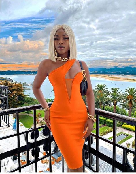 

casual dresses bandage dress trendy all one shoulder mesh hollow out design orange bodycon vestidos dobanmbd, Black;gray